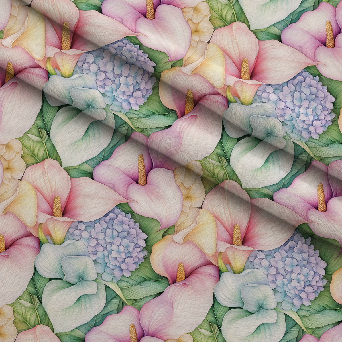 Hydrangea Serenade Pattern 6 Fleece Fabric — fleece fabric folded close-up preview (mv-fleece-v1:lying)