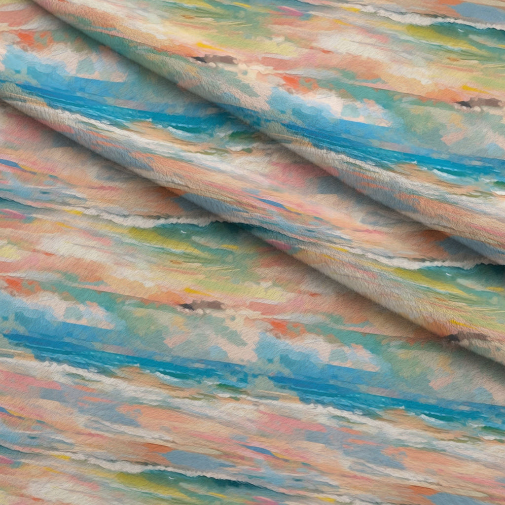 Impressionist Seaside Pattern 11 Fleece Fabric — fleece fabric folded close-up preview (mv-fleece-v1:lying)