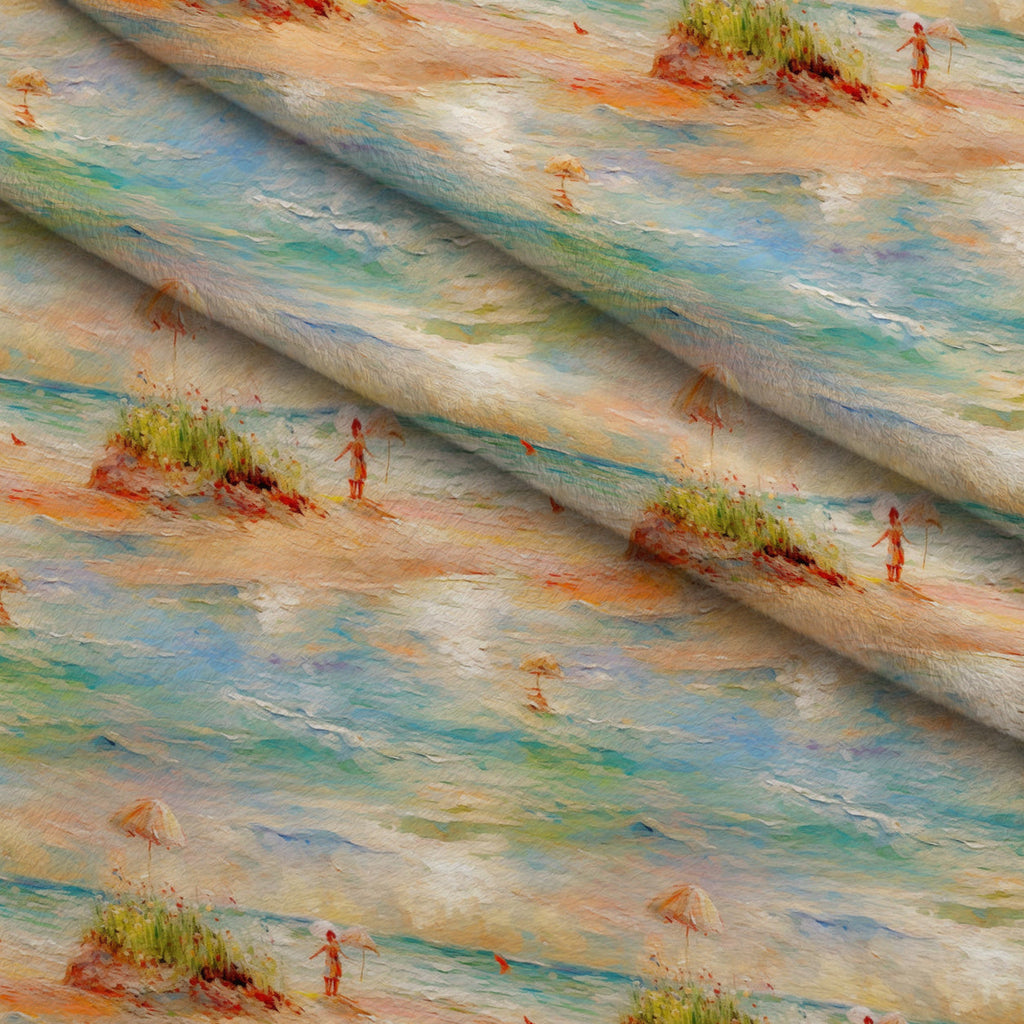 Impressionist Seaside Pattern 8 Fleece Fabric — fleece fabric folded close-up preview (mv-fleece-v1:lying)