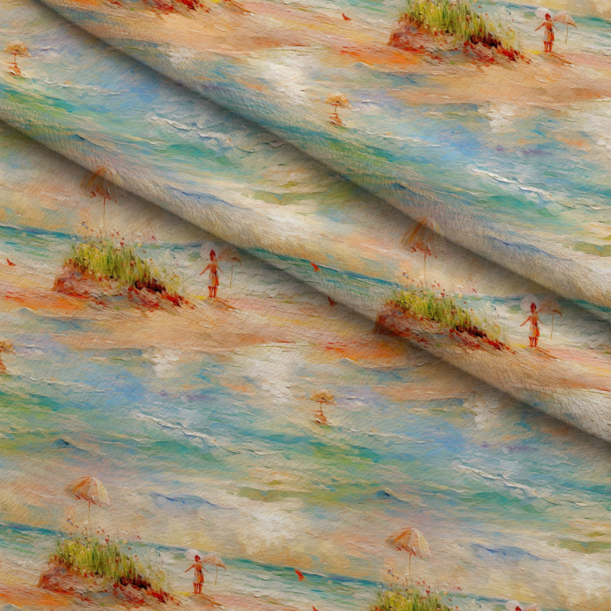 Impressionist Seaside Pattern 8 Fleece Fabric — fleece fabric folded close-up preview (mv-fleece-v1:lying)