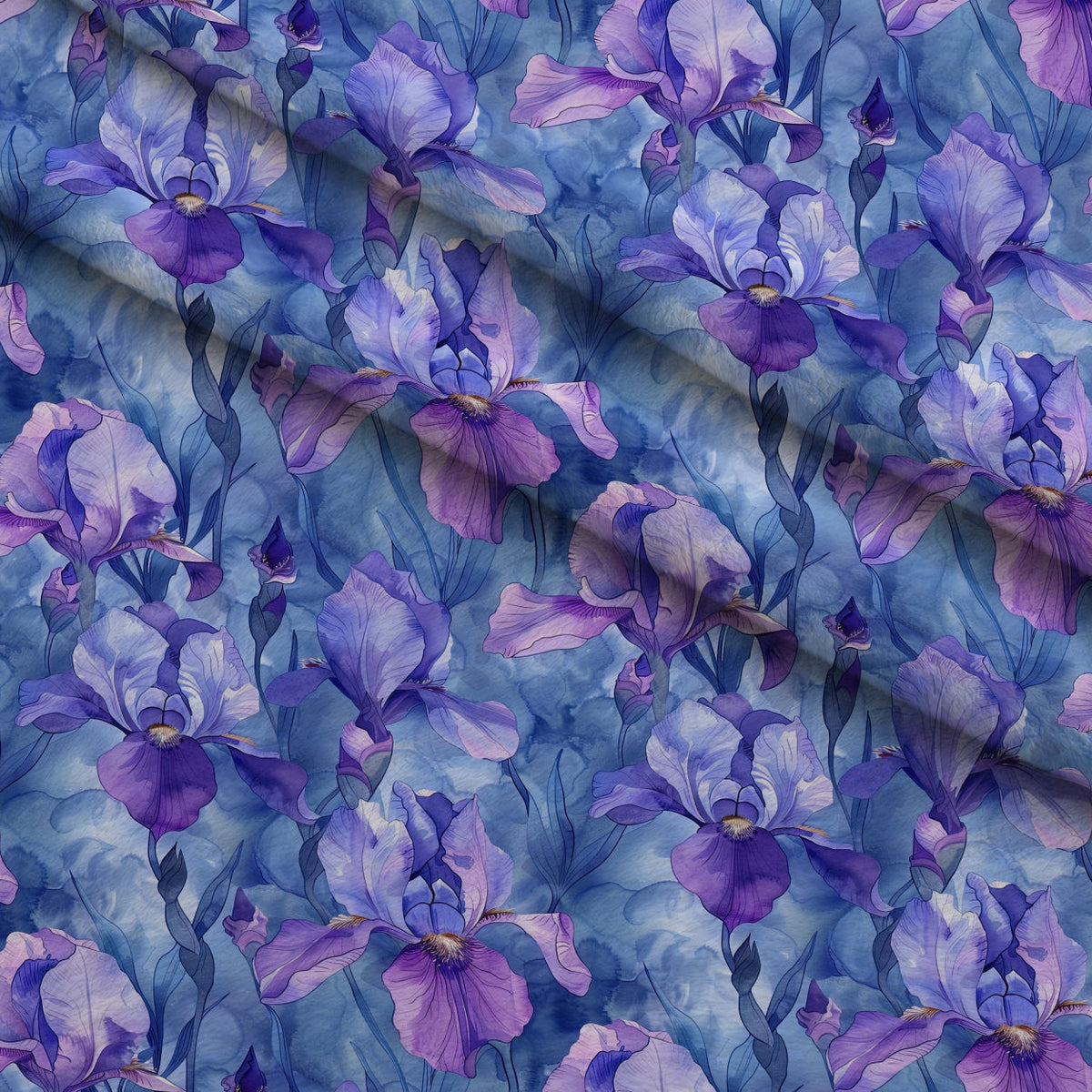 Indigo Garden Pattern 5 Fleece Fabric — fleece fabric folded close-up preview (mv-fleece-v1:lying)