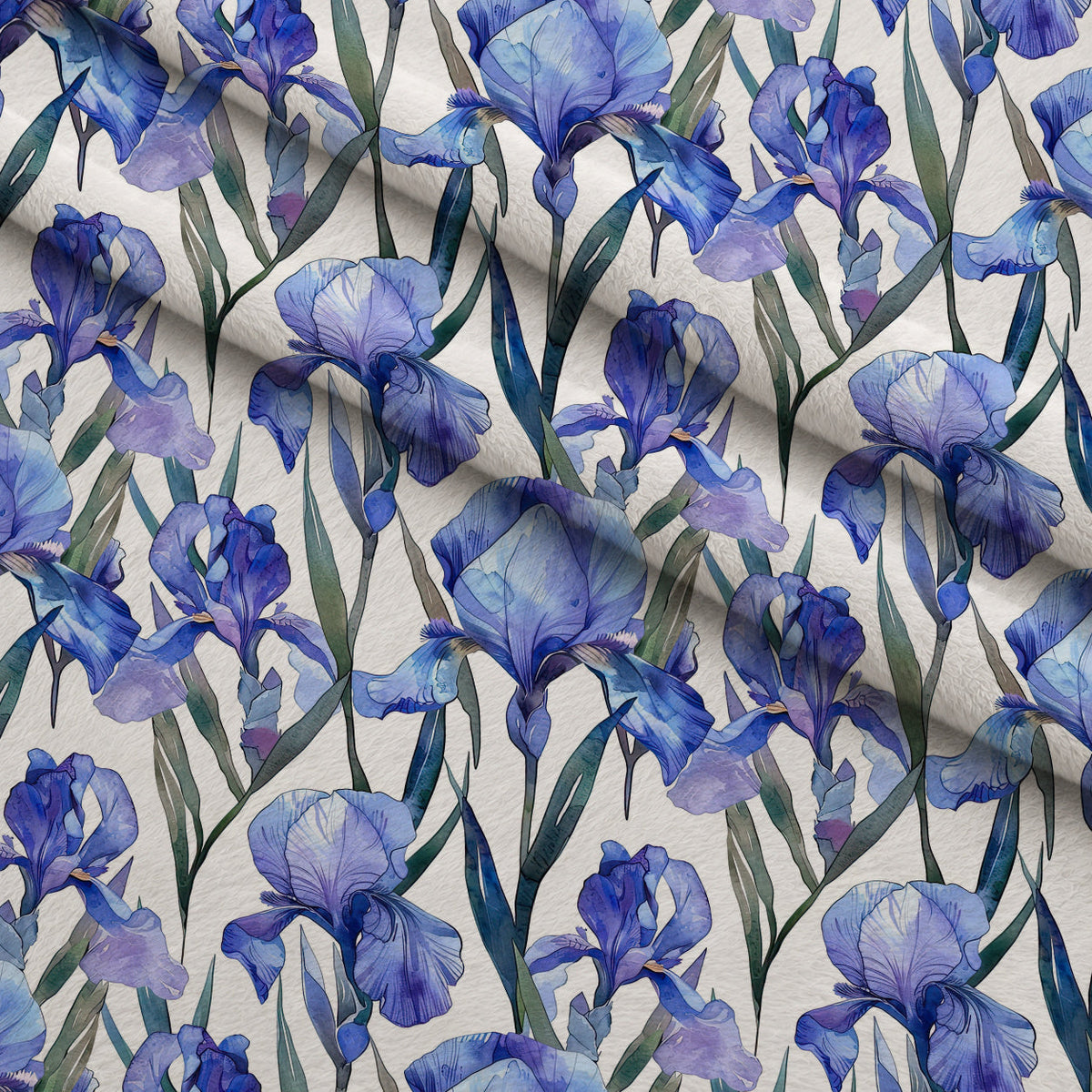 Indigo Garden Pattern 8 Fleece Fabric — fleece fabric folded close-up preview (mv-fleece-v1:lying)