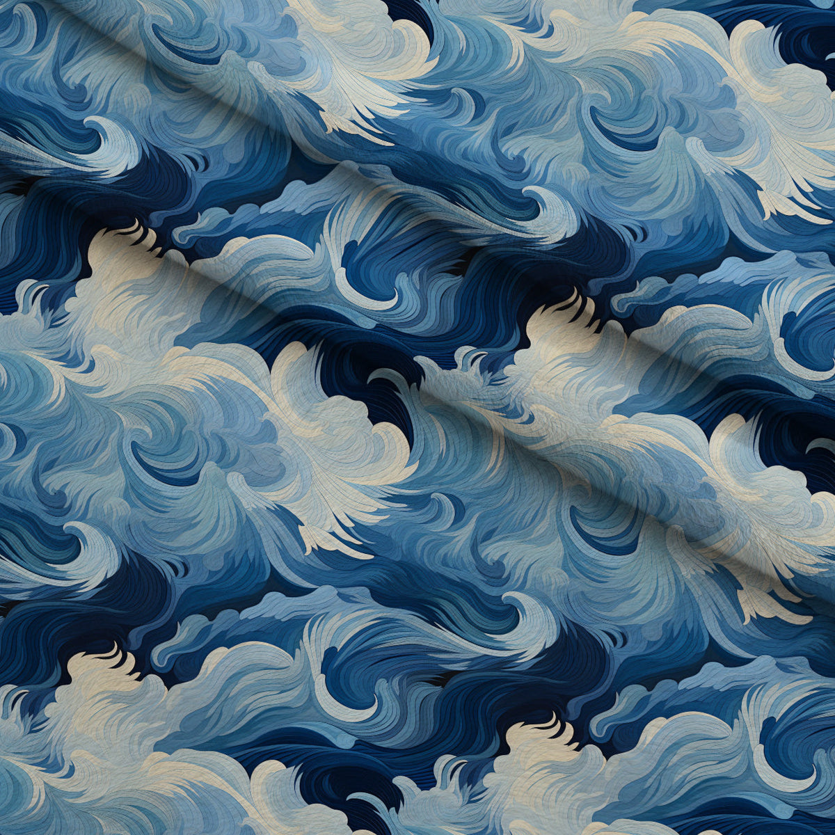Indigo Swells Pattern 2 Fleece Fabric — fleece fabric folded close-up preview (mv-fleece-v1:lying)