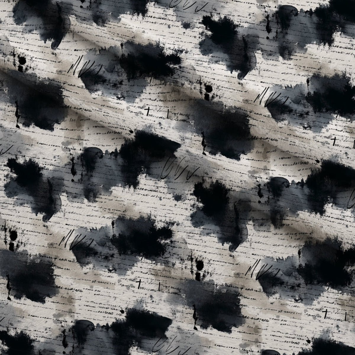 Inkwash Manuscript Pattern 1 Fleece Fabric — fleece fabric folded close-up preview (mv-fleece-v1:lying)