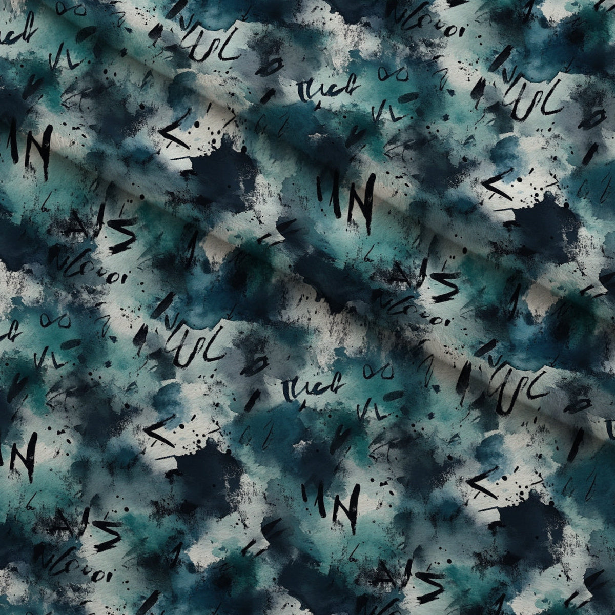 Inkwash Manuscript Pattern 6 Fleece Fabric — fleece fabric folded close-up preview (mv-fleece-v1:lying)