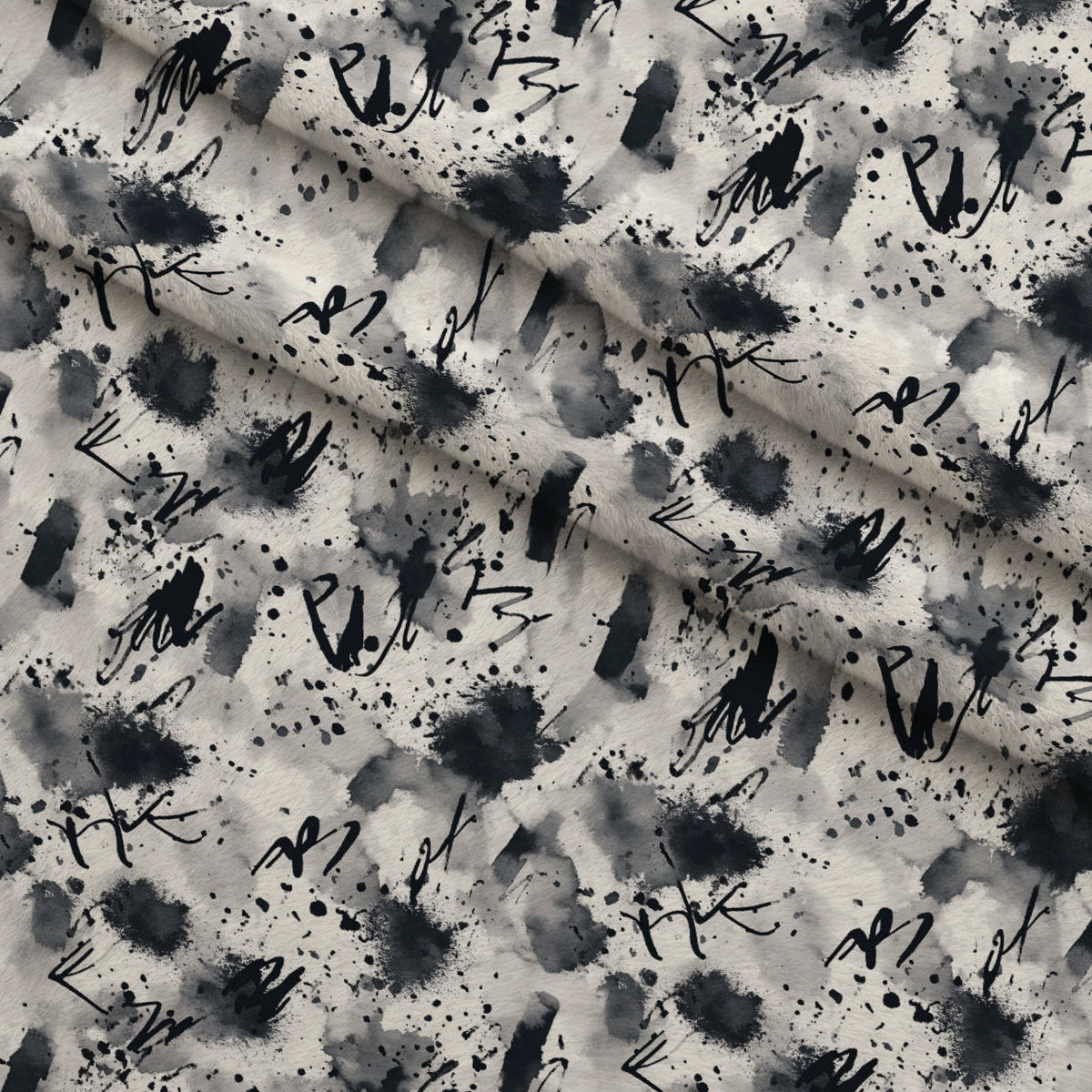 Inkwash Manuscript Pattern 8 Fleece Fabric — fleece fabric folded close-up preview (mv-fleece-v1:lying)