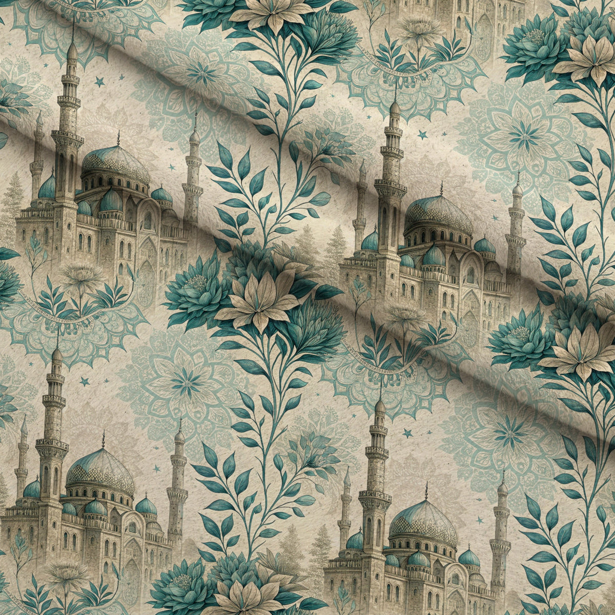Islamic Blue Pattern 11 Fleece Fabric — fleece fabric folded close-up preview (mv-fleece-v1:lying)