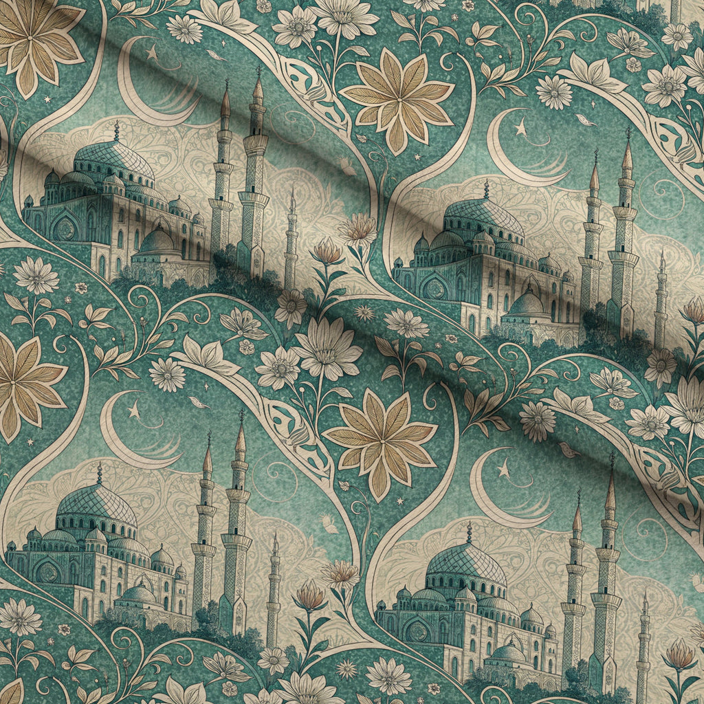 Islamic Blue Pattern 4 Fleece Fabric — fleece fabric folded close-up preview (mv-fleece-v1:lying)