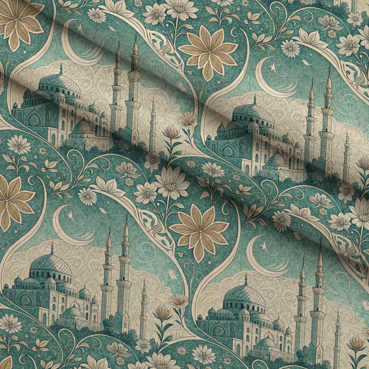 Islamic Blue Pattern 4 Fleece Fabric — fleece fabric folded close-up preview (mv-fleece-v1:lying)