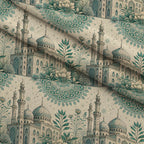Islamic Blue Pattern 9 Fleece Fabric — fleece fabric folded close-up preview (mv-fleece-v1:lying)
