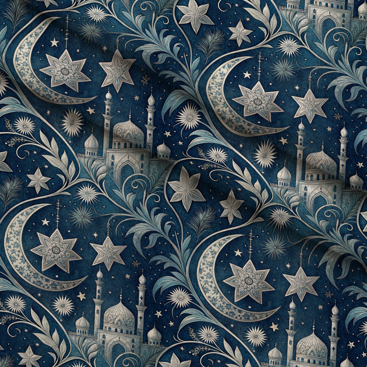 Islamic Dark Blue Pattern 11 Fleece Fabric — fleece fabric folded close-up preview (mv-fleece-v1:lying)