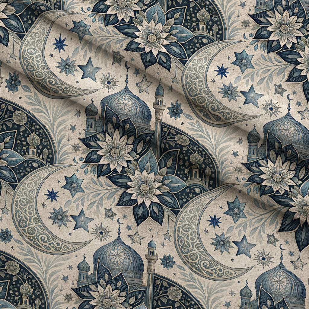 Islamic Dark Blue Pattern 12 Fleece Fabric — fleece fabric folded close-up preview (mv-fleece-v1:lying)