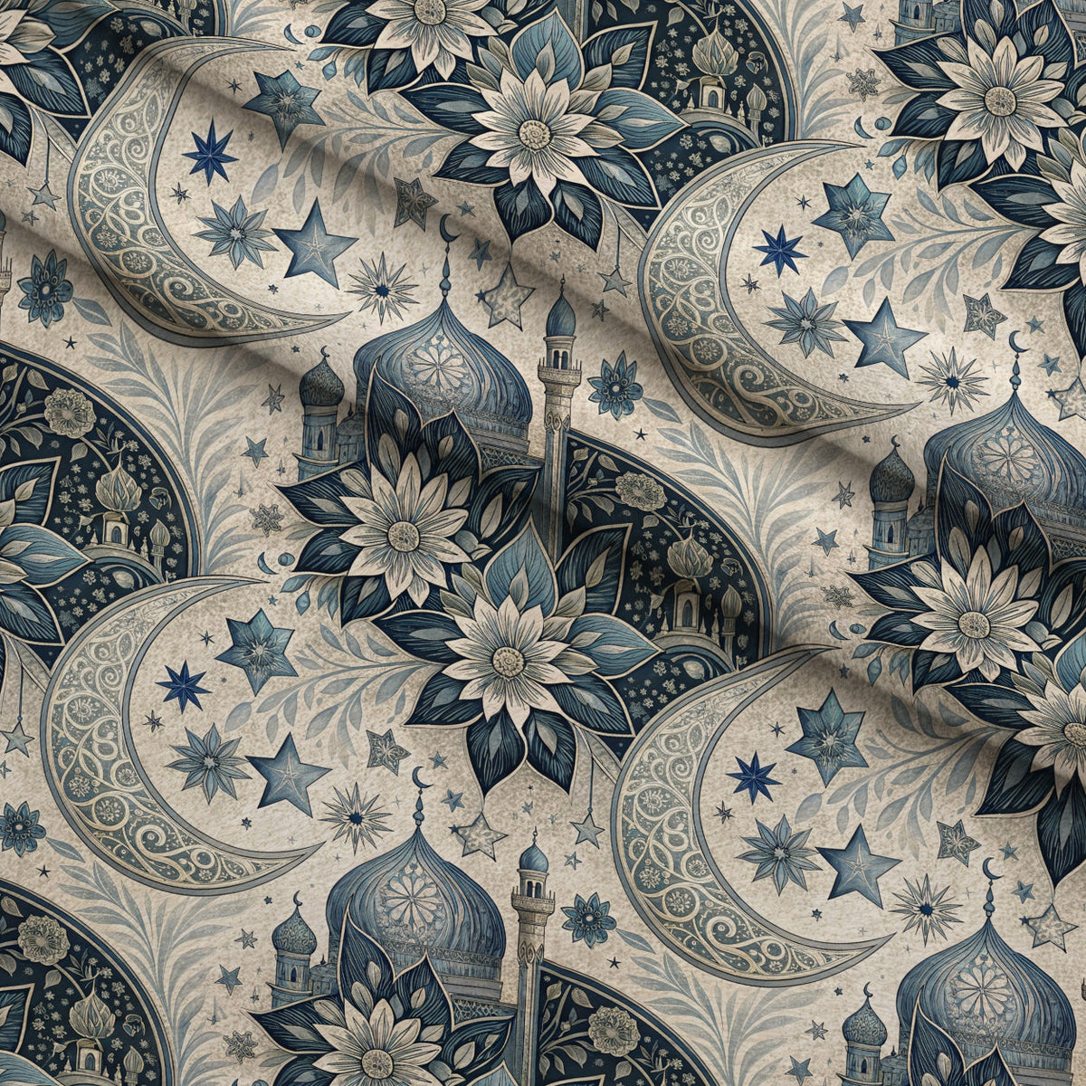Islamic Dark Blue Pattern 12 Fleece Fabric — fleece fabric folded close-up preview (mv-fleece-v1:lying)