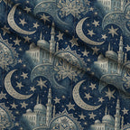 Islamic Dark Blue Pattern 2 Fleece Fabric — fleece fabric folded close-up preview (mv-fleece-v1:lying)