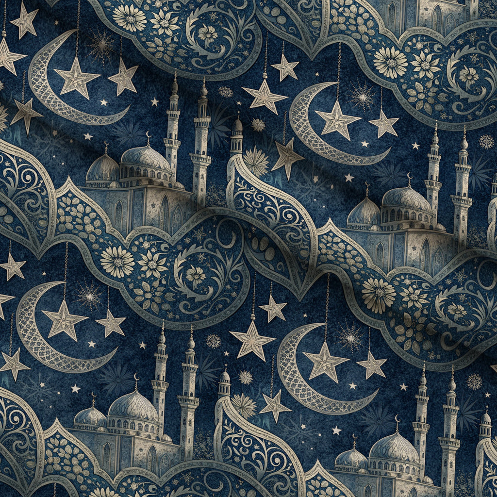 Islamic Dark Blue Pattern 7 Fleece Fabric — fleece fabric folded close-up preview (mv-fleece-v1:lying)