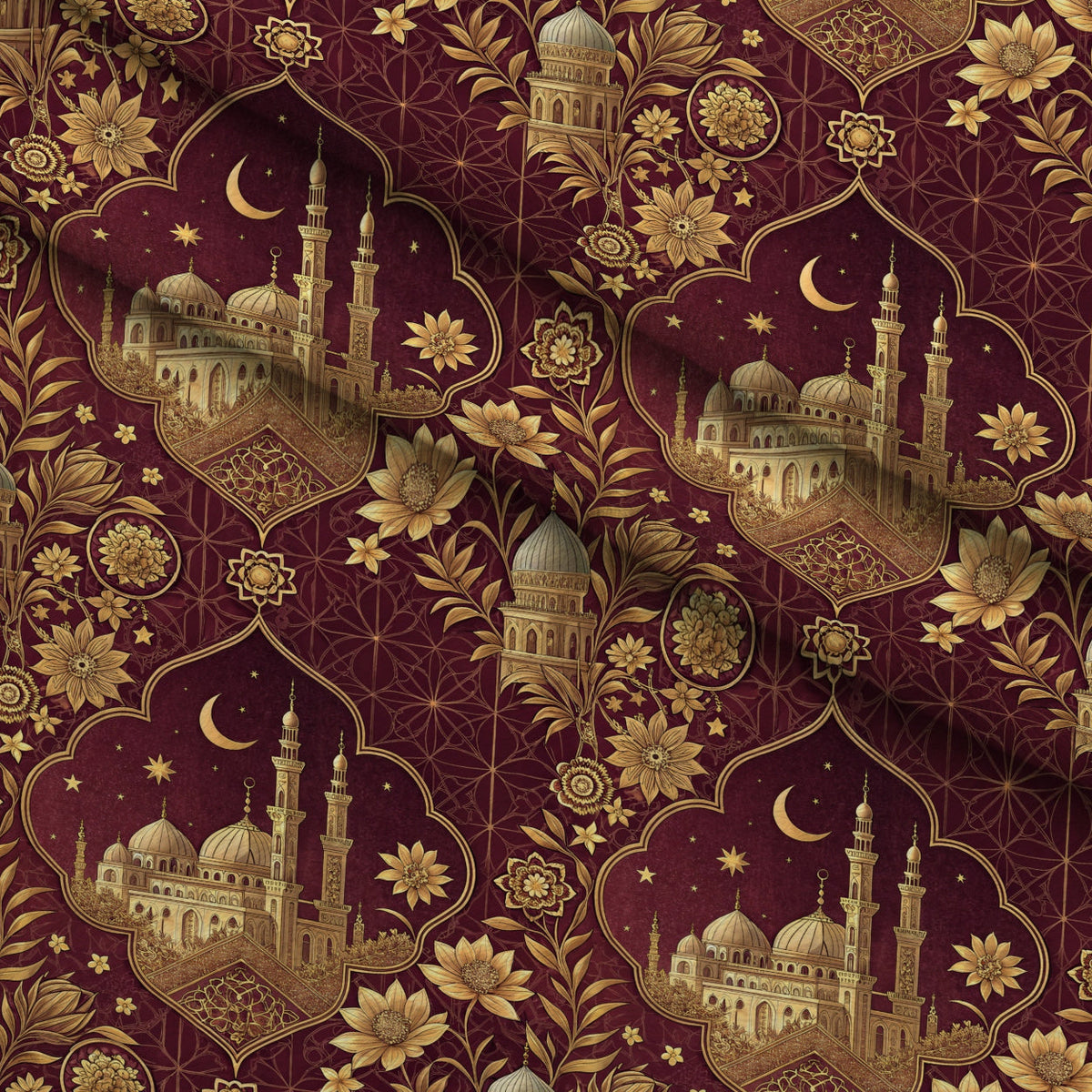 Islamic Red Pattern 11 Fleece Fabric — fleece fabric folded close-up preview (mv-fleece-v1:lying)