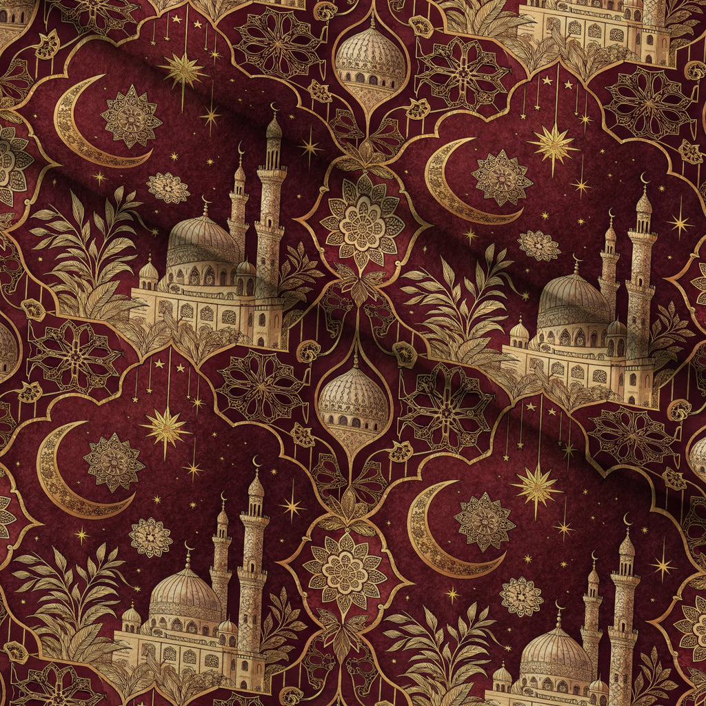 Islamic Red Pattern 12 Fleece Fabric — fleece fabric folded close-up preview (mv-fleece-v1:lying)
