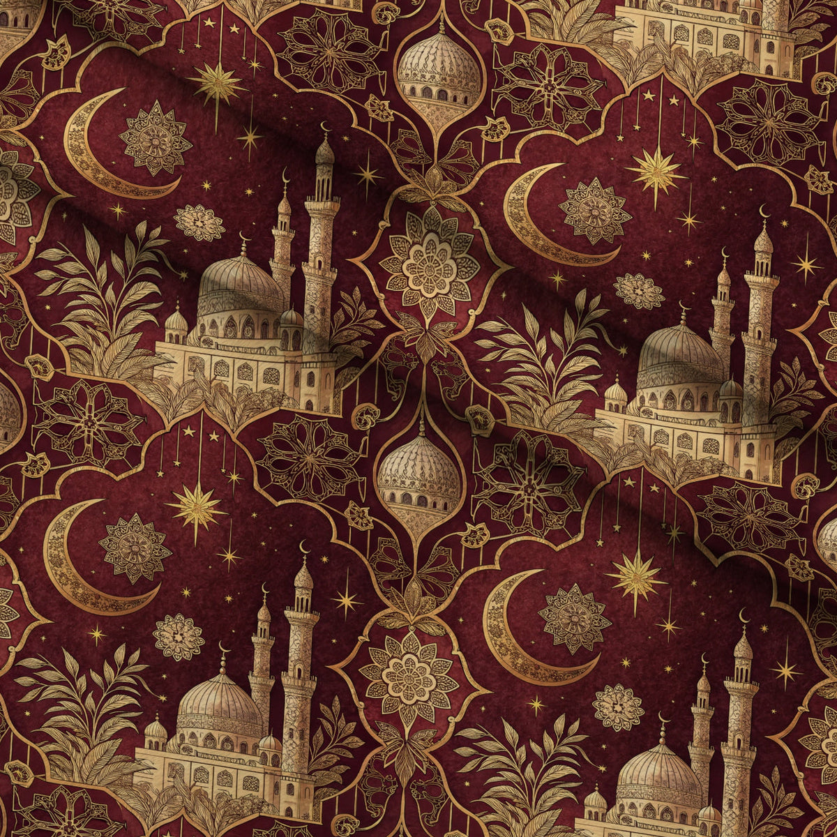 Islamic Red Pattern 12 Fleece Fabric — fleece fabric folded close-up preview (mv-fleece-v1:lying)