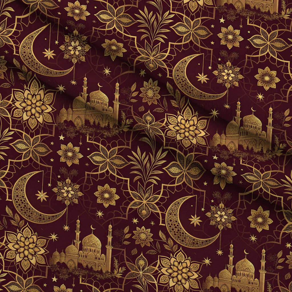 Islamic Red Pattern 4 Fleece Fabric — fleece fabric folded close-up preview (mv-fleece-v1:lying)