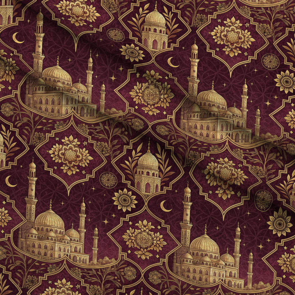 Islamic Red Pattern 8 Fleece Fabric — fleece fabric folded close-up preview (mv-fleece-v1:lying)