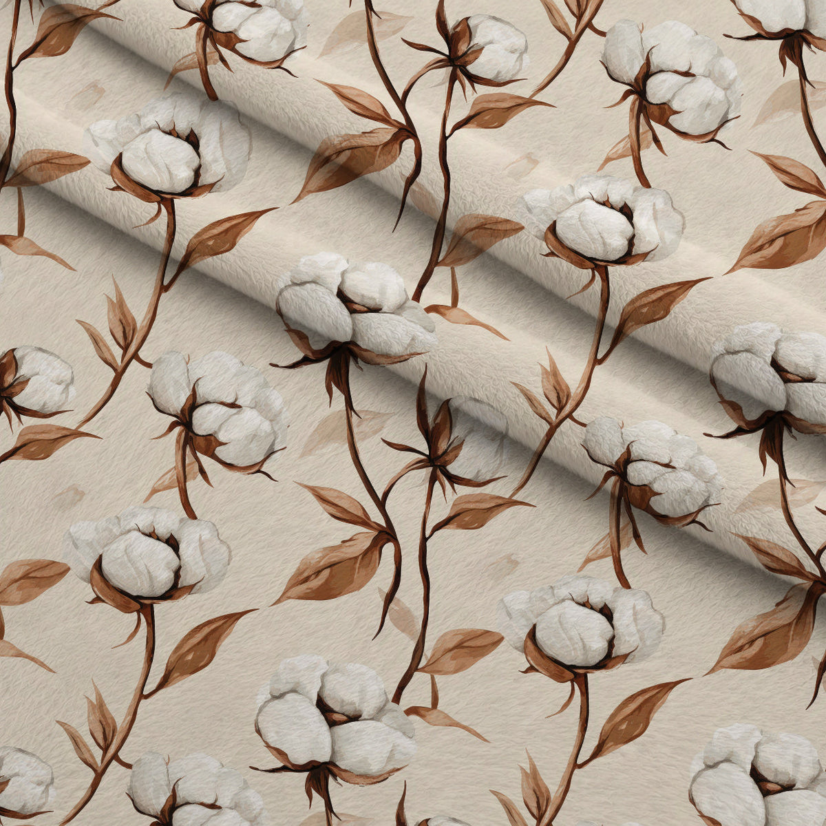 Ivory Boll Harvest Pattern 1 Fleece Fabric — fleece fabric folded close-up preview (mv-fleece-v1:lying)