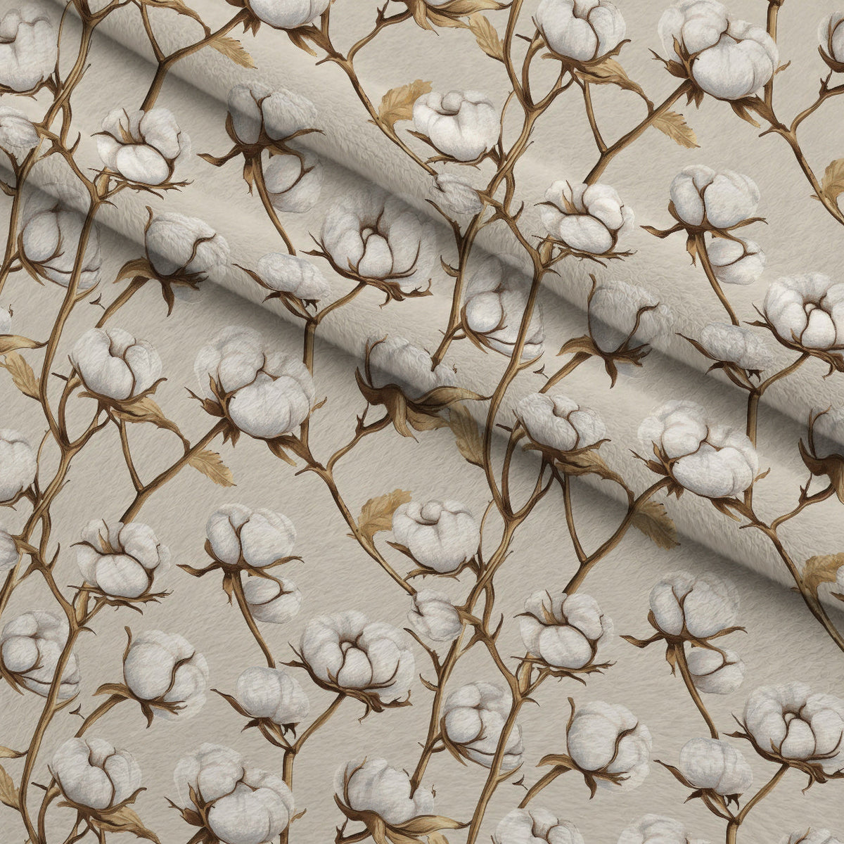 Ivory Boll Harvest Pattern 10 Fleece Fabric — fleece fabric folded close-up preview (mv-fleece-v1:lying)