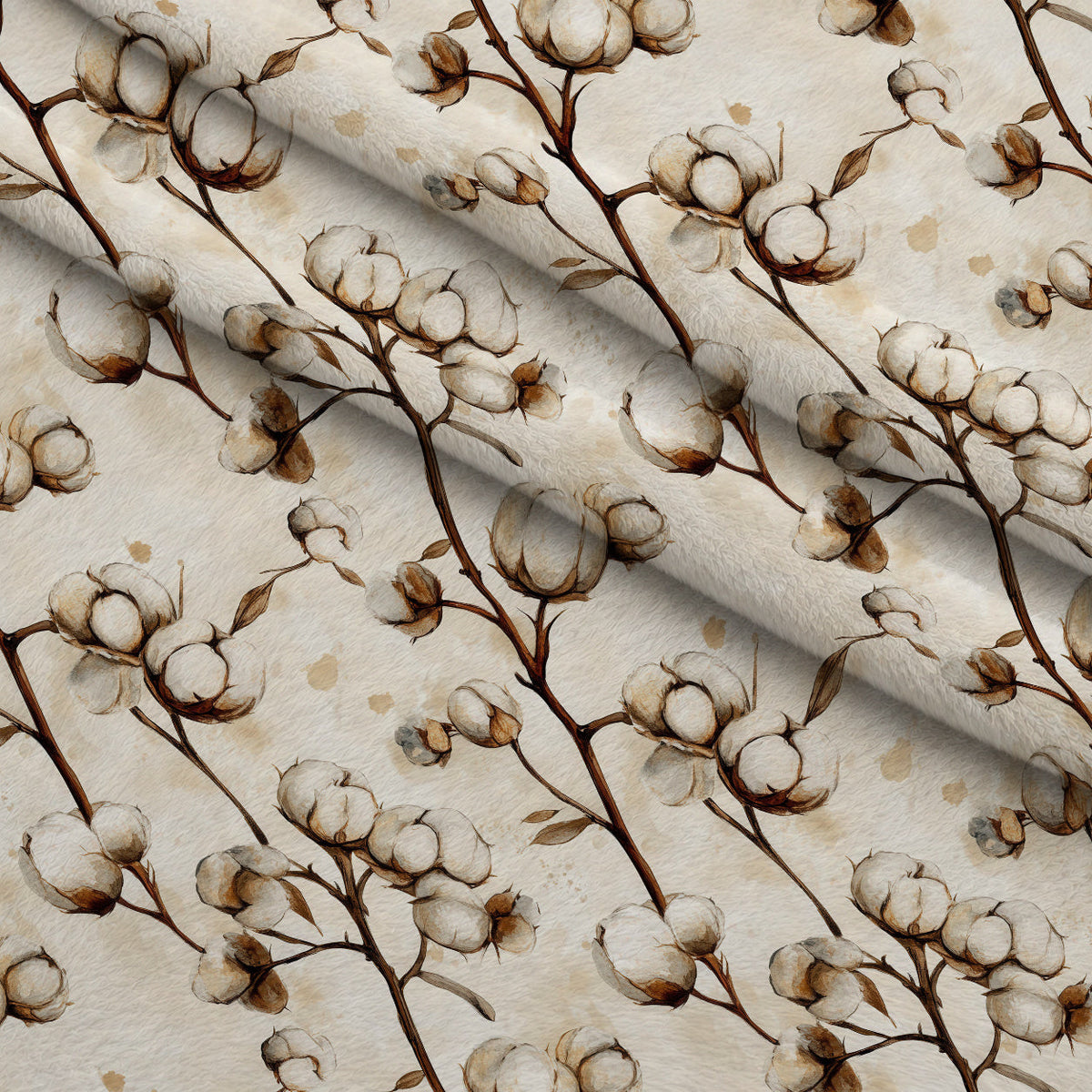 Ivory Boll Harvest Pattern 12 Fleece Fabric — fleece fabric folded close-up preview (mv-fleece-v1:lying)