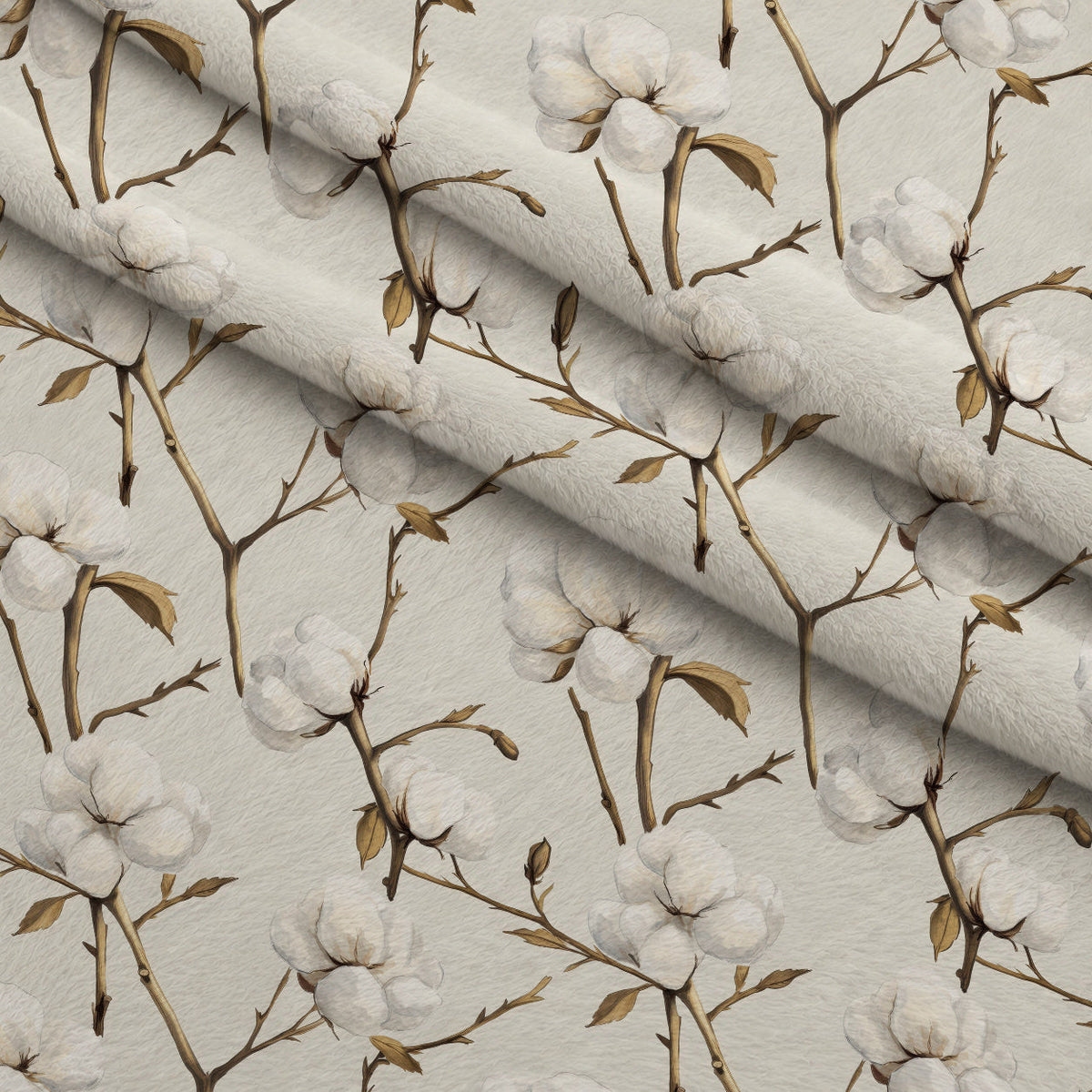 Ivory Boll Harvest Pattern 3 Fleece Fabric — fleece fabric folded close-up preview (mv-fleece-v1:lying)