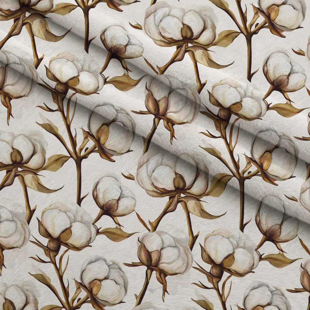 Ivory Boll Harvest Pattern 4 Fleece Fabric — fleece fabric folded close-up preview (mv-fleece-v1:lying)
