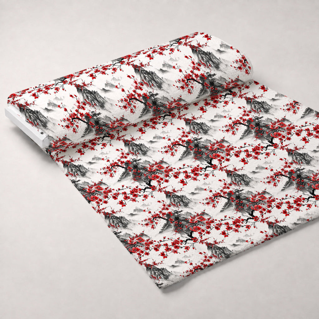 Japanese Cherry Blossoms 1 Fleece Fabric — fleece fabric unrolled bolt preview (mv-fleece-v1:bolt)