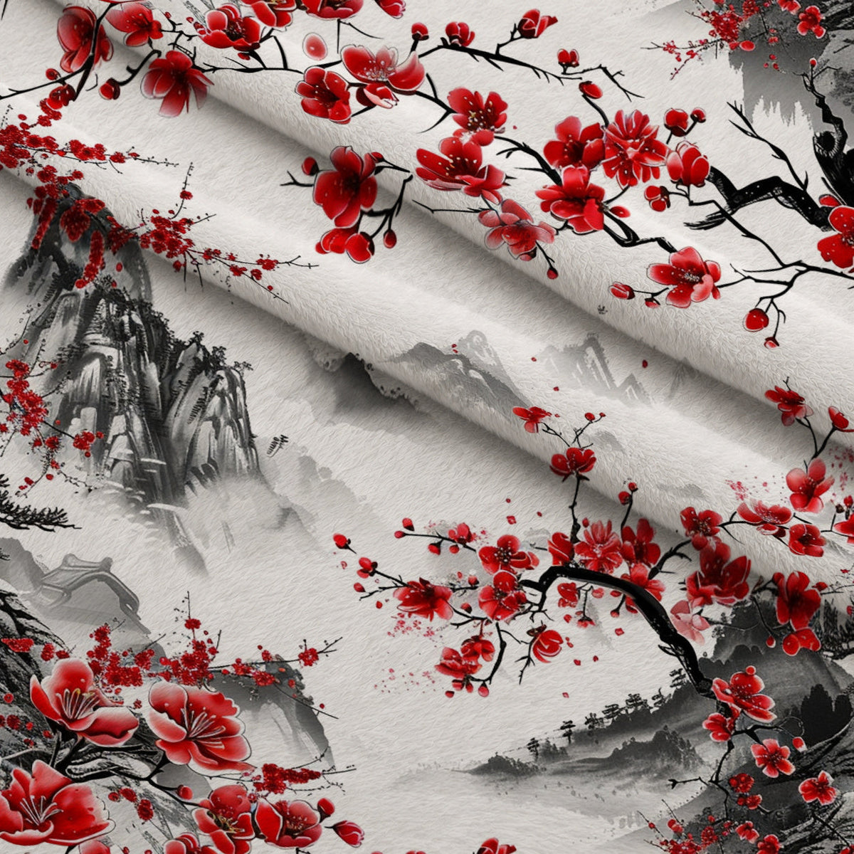 Japanese Cherry Blossoms 1 Fleece Fabric — fleece fabric folded close-up preview (mv-fleece-v1:lying)