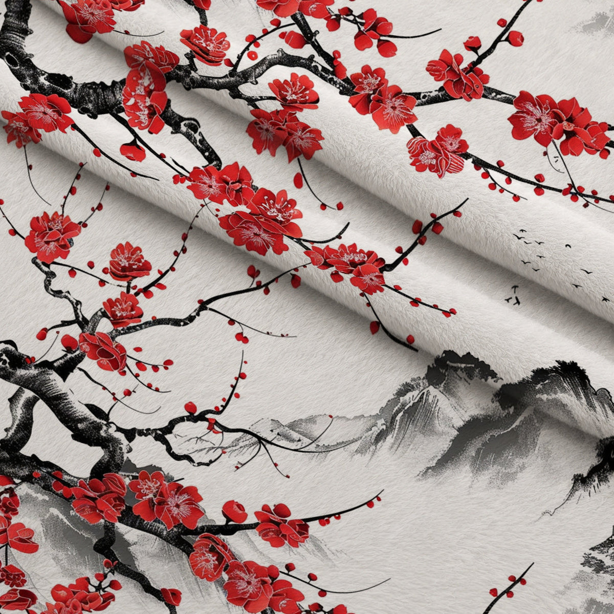 Japanese Cherry Blossoms 10 Fleece Fabric — fleece fabric folded close-up preview (mv-fleece-v1:lying)