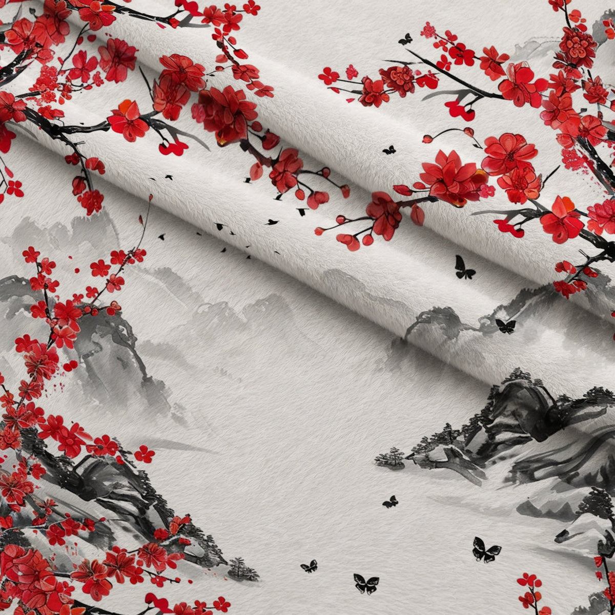 Japanese Cherry Blossoms 2 Fleece Fabric — fleece fabric folded close-up preview (mv-fleece-v1:lying)