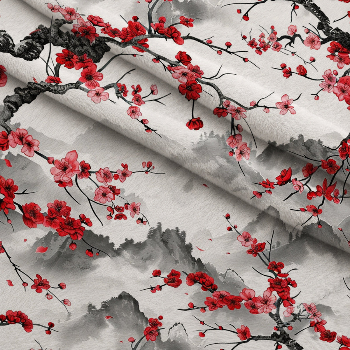 Japanese Cherry Blossoms 3 Fleece Fabric — fleece fabric folded close-up preview (mv-fleece-v1:lying)