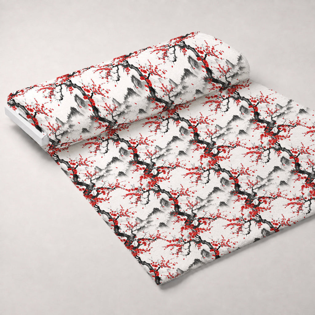 Japanese Cherry Blossoms 4 Fleece Fabric — fleece fabric unrolled bolt preview (mv-fleece-v1:bolt)