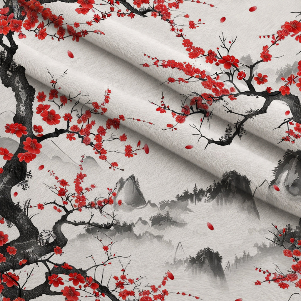 Japanese Cherry Blossoms 4 Fleece Fabric — fleece fabric folded close-up preview (mv-fleece-v1:lying)