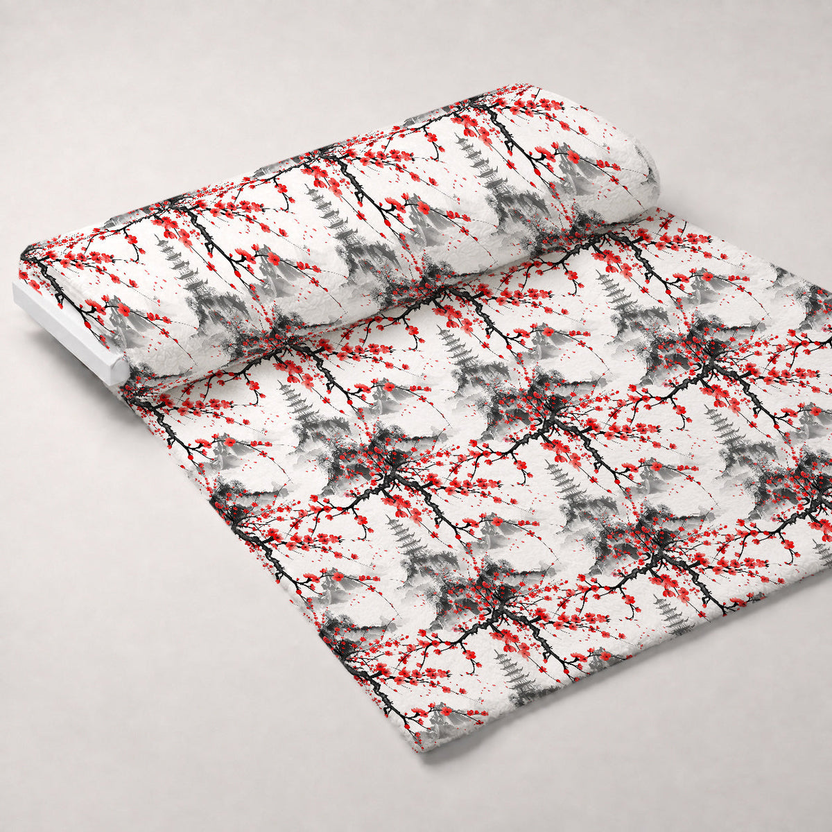 Japanese Cherry Blossoms 5 Fleece Fabric — fleece fabric unrolled bolt preview (mv-fleece-v1:bolt)
