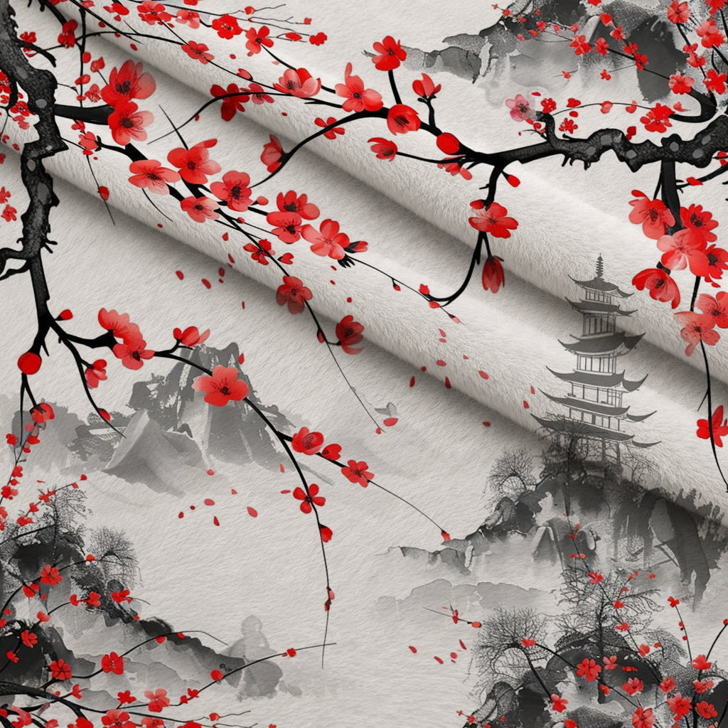 Japanese Cherry Blossoms 5 Fleece Fabric — fleece fabric folded close-up preview (mv-fleece-v1:lying)