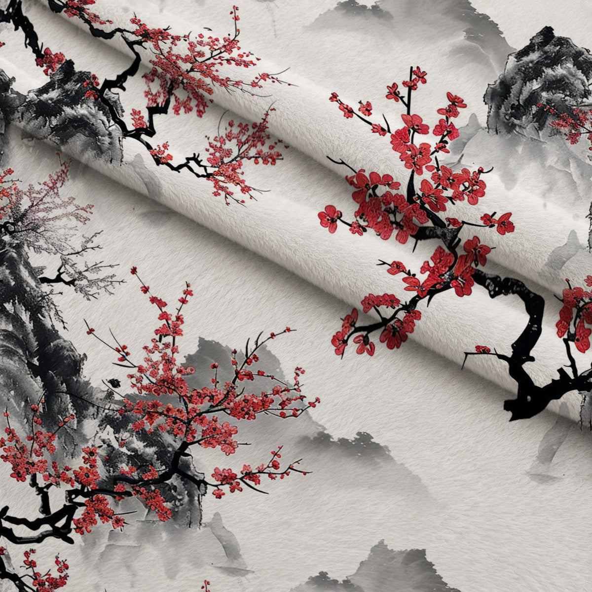Japanese Cherry Blossoms 6 Fleece Fabric — fleece fabric folded close-up preview (mv-fleece-v1:lying)