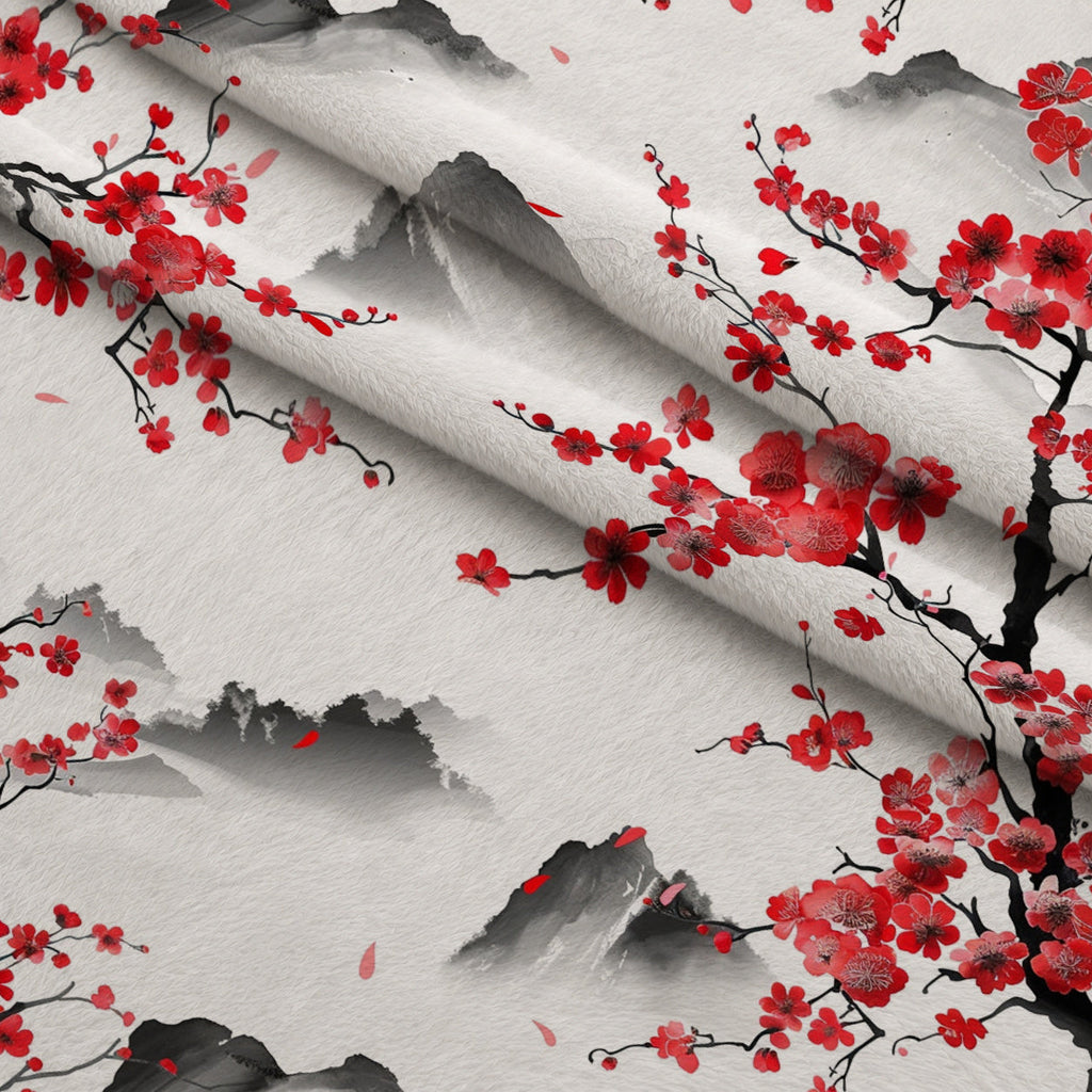 Japanese Cherry Blossoms 7 Fleece Fabric — fleece fabric folded close-up preview (mv-fleece-v1:lying)