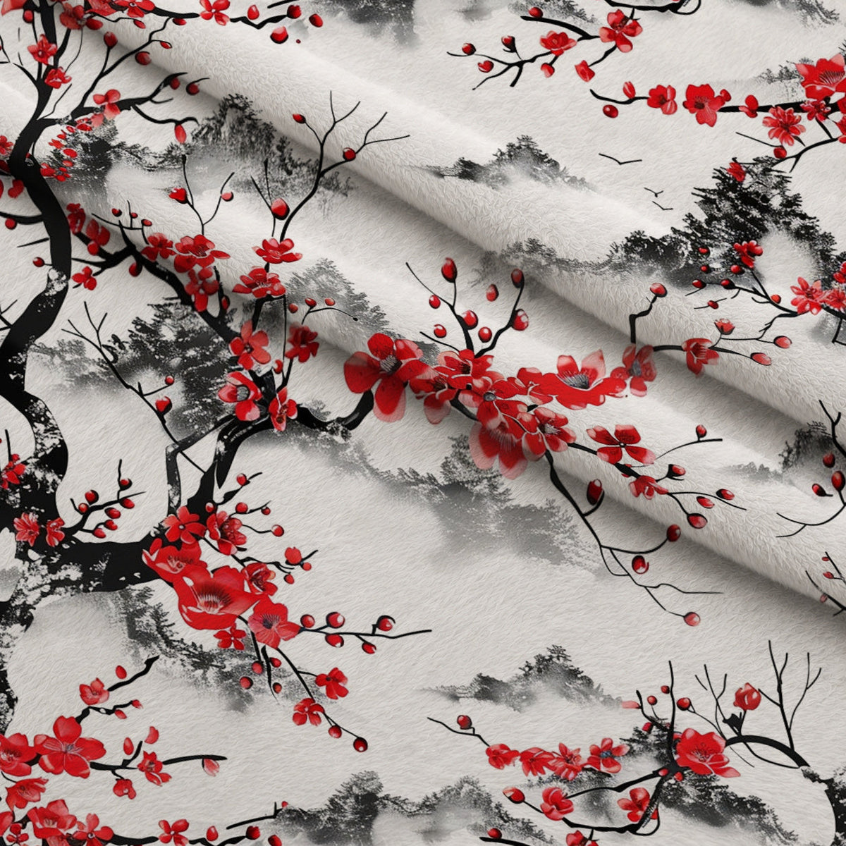 Japanese Cherry Blossoms 8 Fleece Fabric — fleece fabric folded close-up preview (mv-fleece-v1:lying)