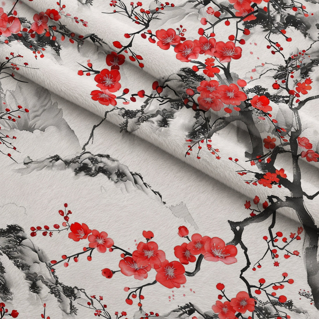 Japanese Cherry Blossoms 9 Fleece Fabric — fleece fabric folded close-up preview (mv-fleece-v1:lying)