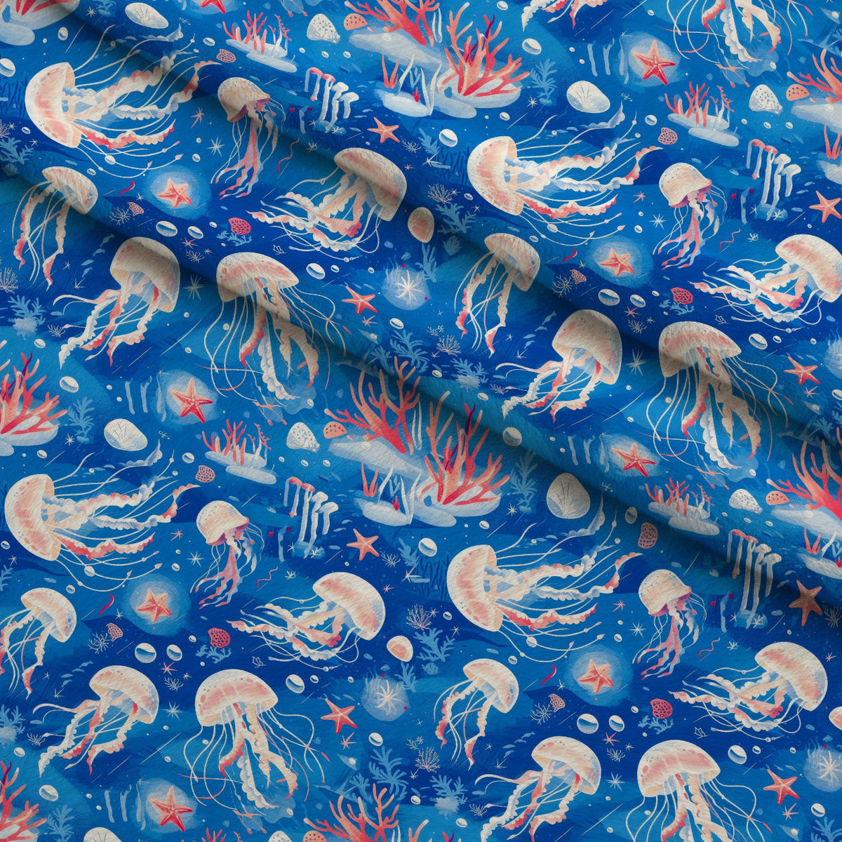 Jelly Fish Pattern 2 Fleece Fabric — fleece fabric folded close-up preview (mv-fleece-v1:lying)