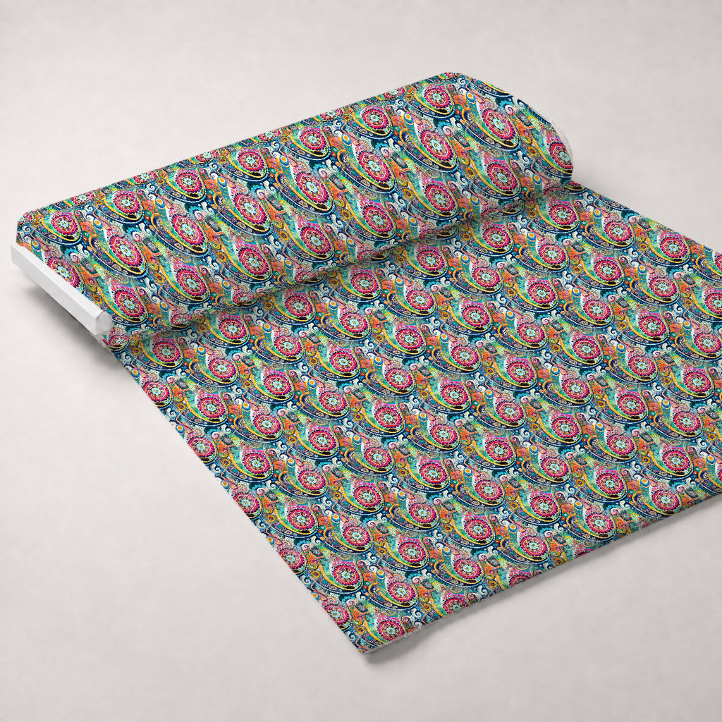 Jeweled Batik Paisley Pattern 6 Fleece Fabric — fleece fabric unrolled bolt preview (mv-fleece-v1:bolt)