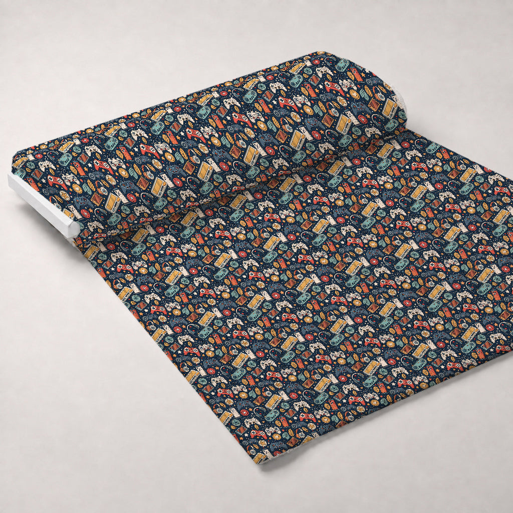 Joystick Doodles Pattern 1 Fleece Fabric — fleece fabric unrolled bolt preview (mv-fleece-v1:bolt)