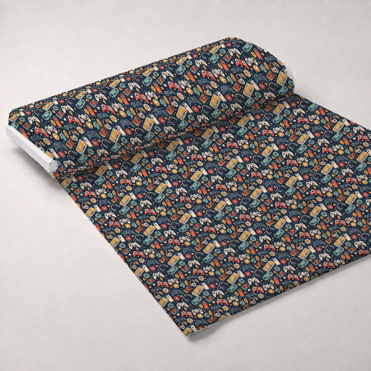 Joystick Doodles Pattern 1 Fleece Fabric — fleece fabric unrolled bolt preview (mv-fleece-v1:bolt)