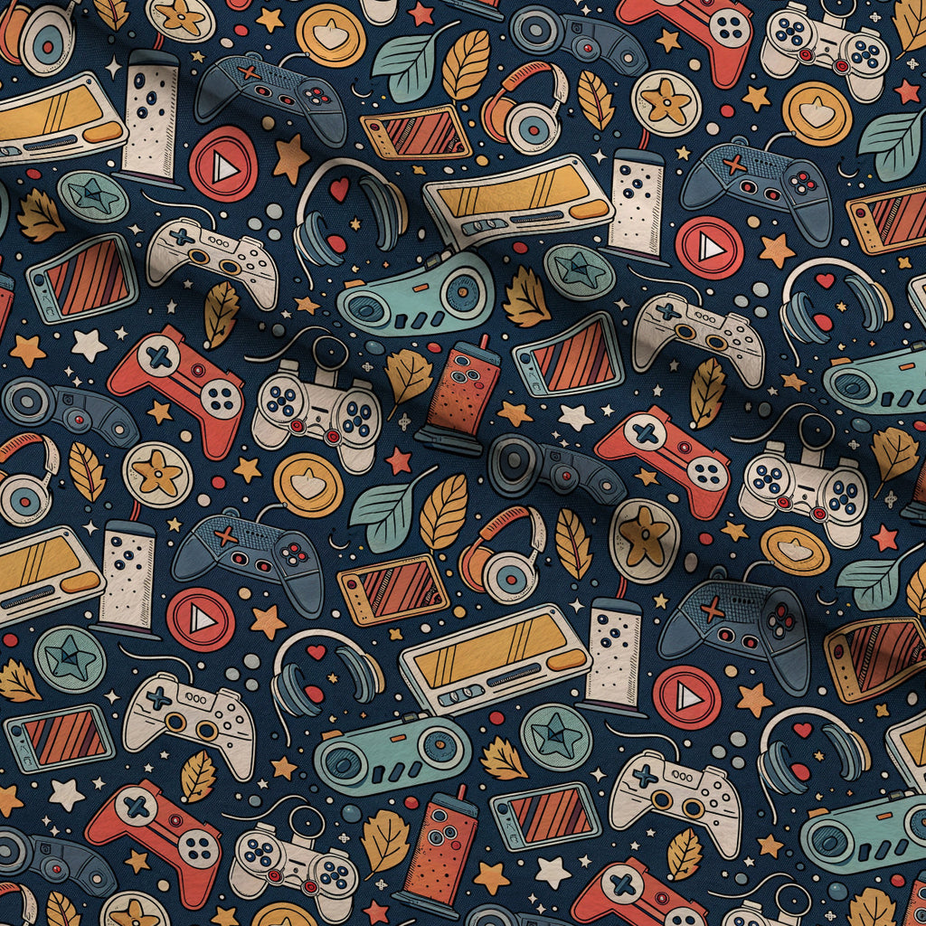 Joystick Doodles Pattern 1 Fleece Fabric — fleece fabric folded close-up preview (mv-fleece-v1:lying)