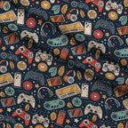 Joystick Doodles Pattern 1 Fleece Fabric — fleece fabric folded close-up preview (mv-fleece-v1:lying)