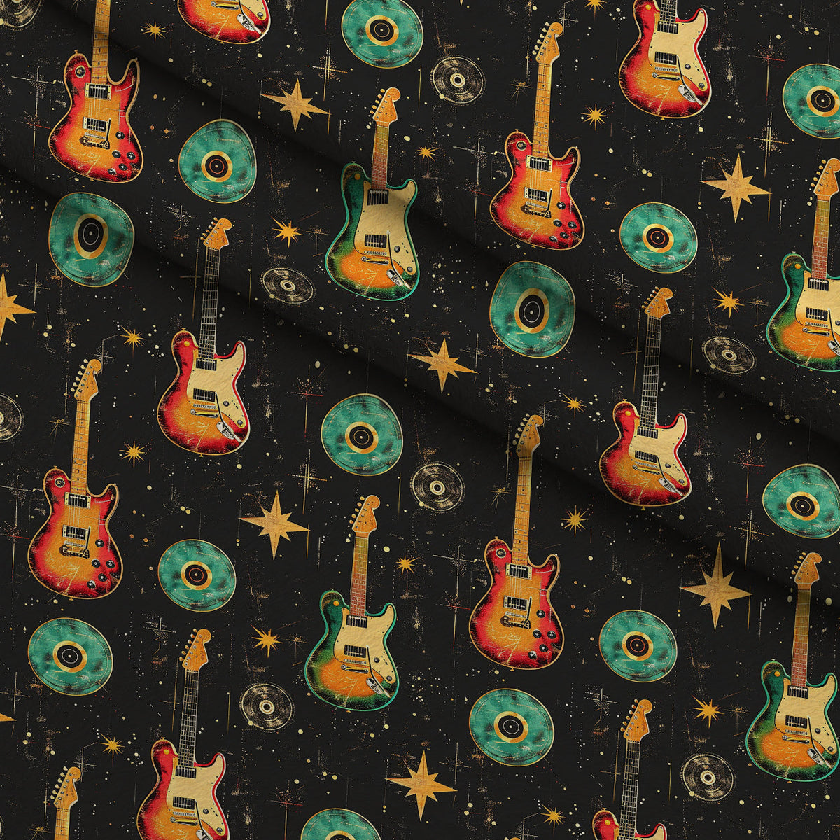 Jukebox Starlight Pattern 1 Fleece Fabric — fleece fabric folded close-up preview (mv-fleece-v1:lying)
