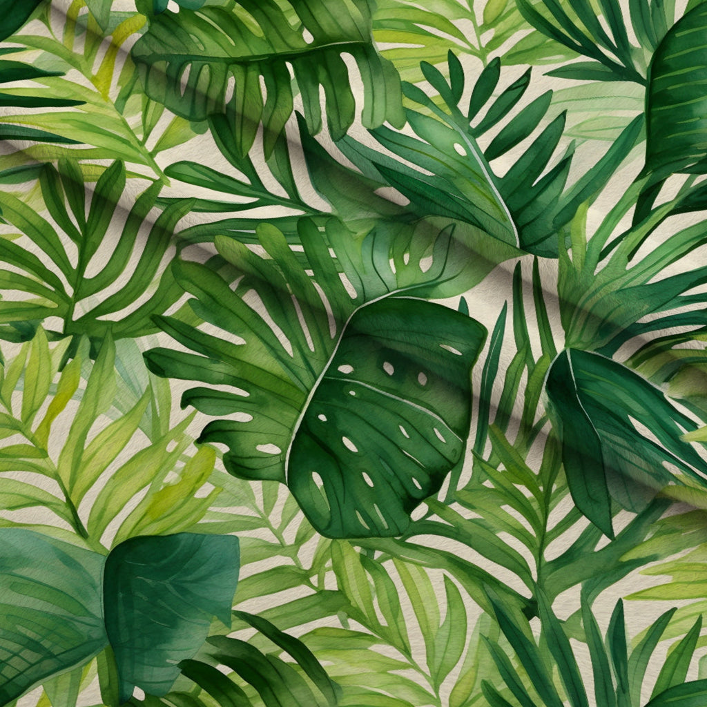 Jungle Leaves Pattern 1 Fleece Fabric — fleece fabric folded close-up preview (mv-fleece-v1:lying)